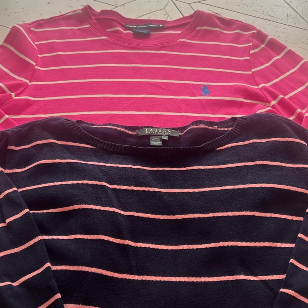 Women's Pink and Navy Striped Tops